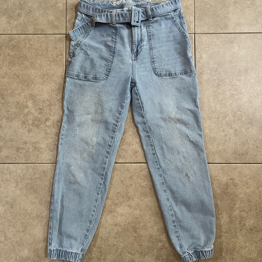 Rocks & Indigo Size 4 High Rise Distressed Light Blue Sweatpants Jean Joggers